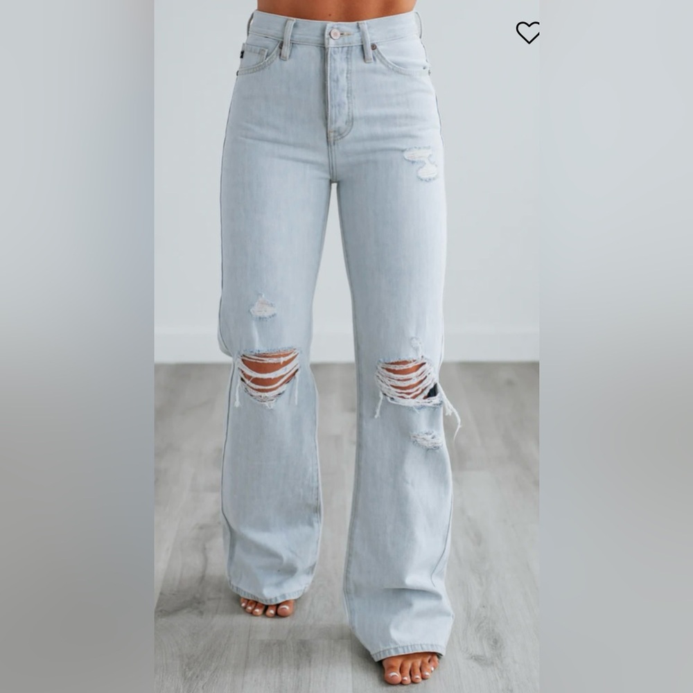 KanCan Light Blue High-Rise Distressed Flare Jeans - Picture 1 of 6